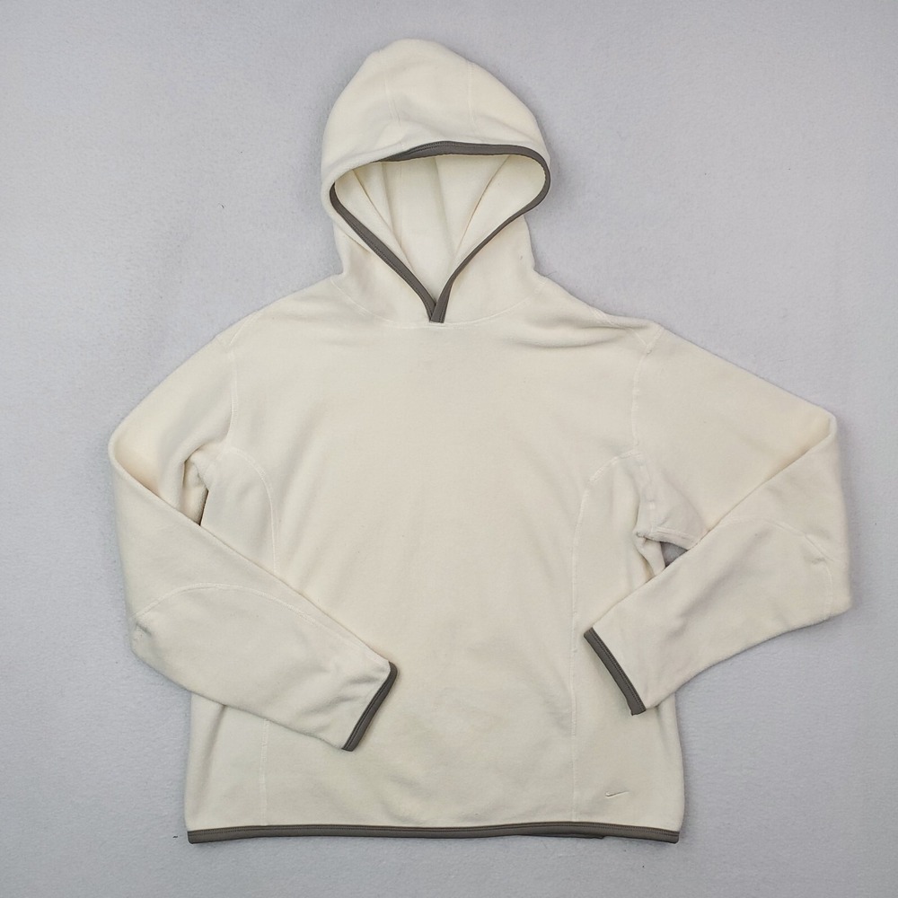 Nike Hoodie Womens Medium Cream Fleece Pullover Sweatshirt Lightweight Oversized